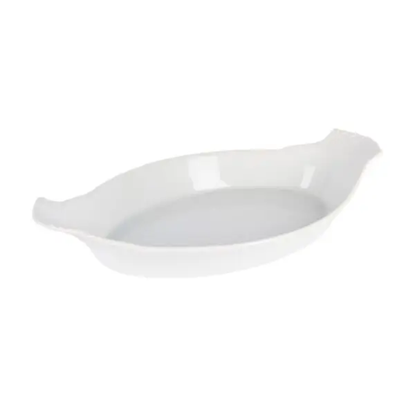 14" Oval White Eared Serving Dish